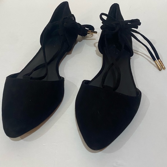 CHARLOTTE RUSSE Suede Qupid Lace Up Pointed Toe D’Orsay Flats Sandal black size6 - Picture 3 of 7